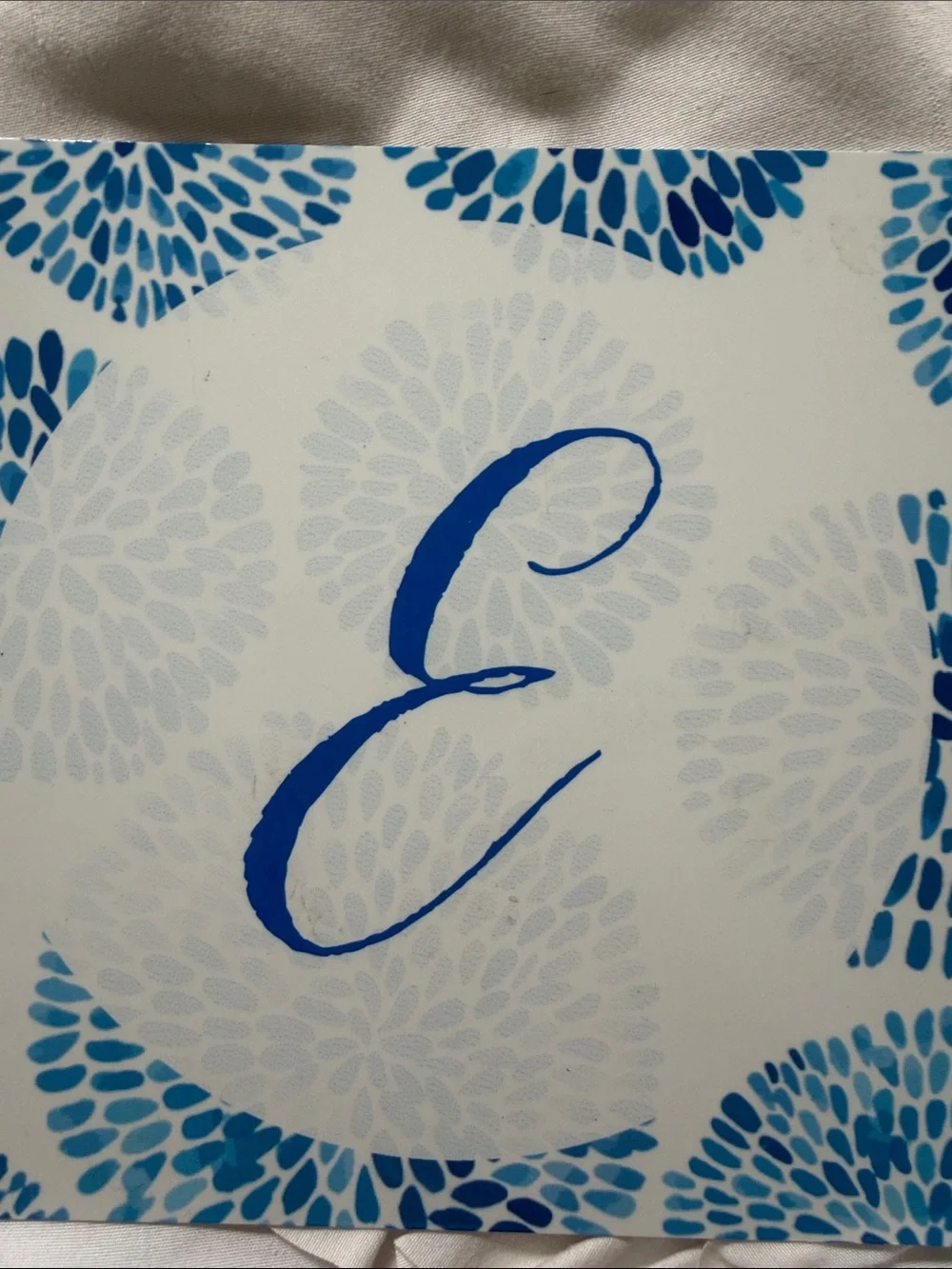 Monogrammed 'E' Decorative Plate - Blue Floral Design on White